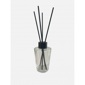 Transparent fragrance bottle, black metallic neck, 100ml